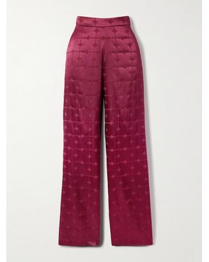 Dima Ayad Geometric Devoré-Satin Straight-Leg Pants - Red