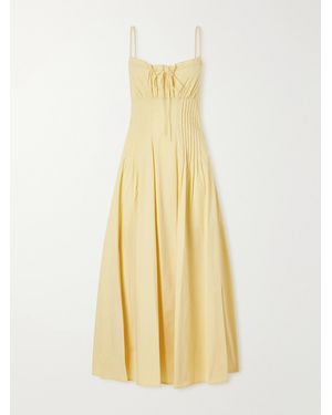 STAUD Margi Ruffled Pleated Cotton-Stretch Poplin Midi Dress - Yellow