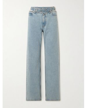 Y. Project Evergreen Belted Cut-Out Organic High-Rise Straight-Leg Jeans - Blue