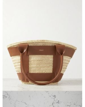DeMellier London Santorini Leather-Trimmed Raffia Tote - Brown