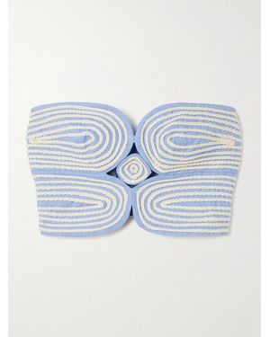 ANDRES OTALORA Baia Cutout Embroidered Linen Bustier Top - Blue
