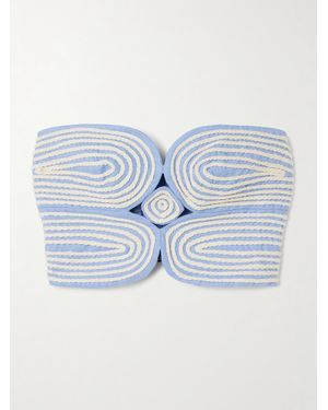 ANDRES OTALORA Baia Cutout Embroidered Linen Bustier Top - Blue