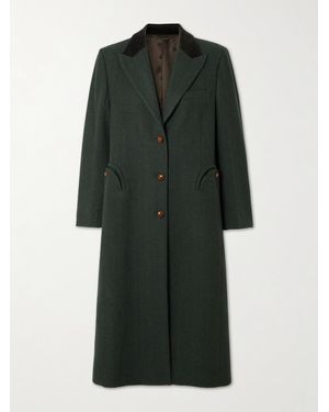 Blazé Milano Heck Wollmantel Mit Fischgratmuster Und Besätzen Aus Satin - Grün