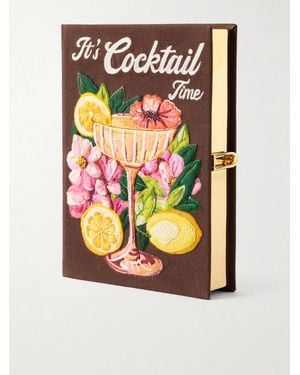 Olympia Le-Tan It's Cocktail Time Appliquéd Embroidered Clutch - Grey