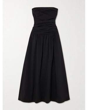 St. Agni Strapless Tie-Back Crinkled Cotton-Blend Maxi Dress - Black
