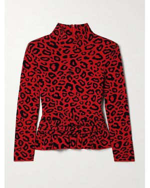 Marie Adam-Leenaerdt Ruched Jacquard-Knit Peplum Top - Red
