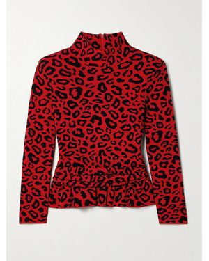 Marie Adam-Leenaerdt Ruched Jacquard-Knit Peplum Top - Red