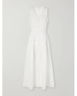 Doen Hortense Pintucked Embroidered Organic Cotton Midi Dress - White