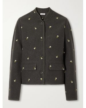 Rier Walker Floral-Embroidered Felted Wool-Fleece Jacket - Black