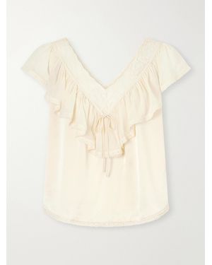 Doen Yadira Ruffled Lace-Trimmed Silk Blouse - Natural