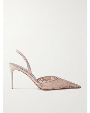 Christian Louboutin Kate Max 85 Leather-Trimmed Lace Slingback Court Shoes - Natural
