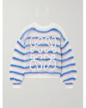 Loewe Anagram Embroidered Striped Mohair-Blend Jumper - Blue