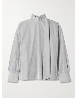 Maria McManus Scarf-Detailed Striped Organic Cotton-Poplin Blouse - Grey