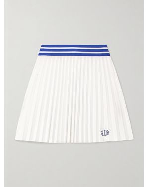 Bode Pleated Embroidered Striped Jersey Mini Skirt - Blue