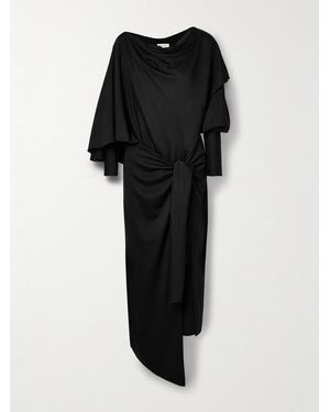 Salon 1884 Calliope Asymmetric Wrap-Effect Draped Wool-Jersey Midi Dress - Black