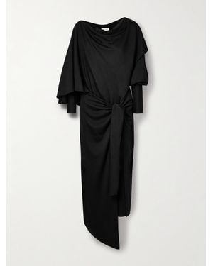 Salon 1884 Calliope Asymmetric Wrap-Effect Draped Wool-Jersey Midi Dress - Black