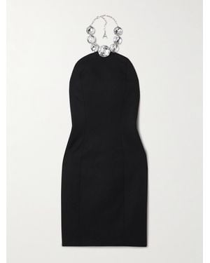 Area Embellished Wool-Twill Halterneck Mini Dress - Black
