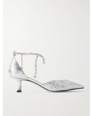 Jimmy Choo Escarpins En Cuir Froissé Métallisé À Cristaux Stevie 50 - Blanc