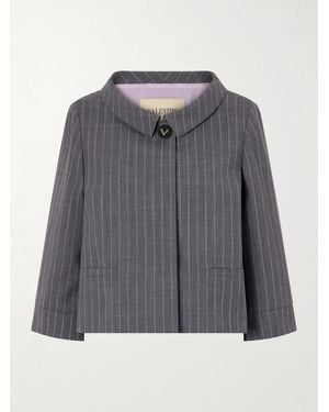 Valentino Garavani Striped Wool Grain De Poudre Jacket - Grey