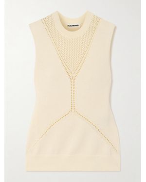Jil Sander Pointelle-Knit Wool And Cotton-Blend Top - Natural