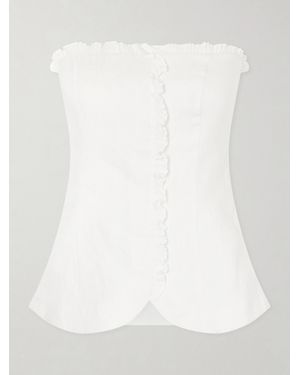 Posse Florence Strapless Ruffled Linen Top - White