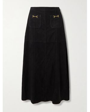 RIXO London Edwina Embellished Paneled Suede Midi Skirt - Black