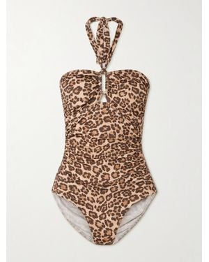 Zimmermann Wanderlust Cutout Ruched Leopard-Print Swimsuit - White