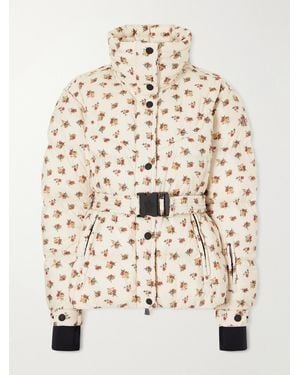 Moncler Karshi Belted Quilted Padded Floral-Print Shell Down Ski Jacket - Natural