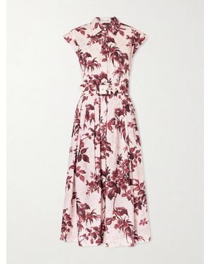Cara Cara Octavia Belted Pleated Floral-Print Cotton-Poplin Midi Shirt Dress - Pink