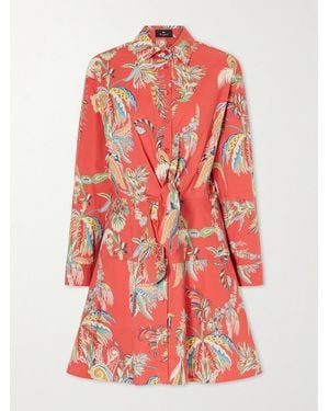 Etro Knotted Printed Cotton-Blend Mini Dress - Red