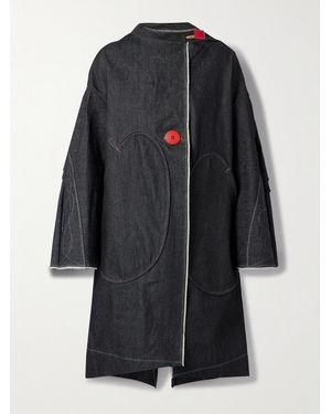 Thank You Have A Good Day Panelled Embroidered Denim Jacket - Blue