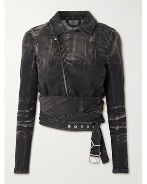Y. Project Cutout Bleached Denim Wrap Jacket - Black
