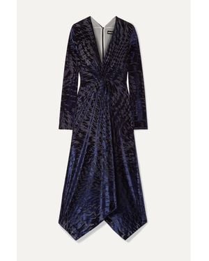 House of Holland Knotted Stretch Devoré-Velvet Midi Dress - Blue