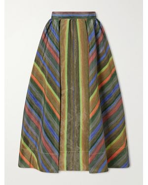 Christopher John Rogers Louis Pleated Printed Taffeta Midi Skirt - Green