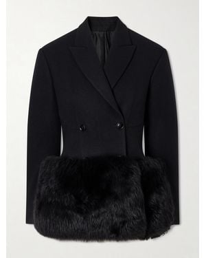 Alaïa Double-Breasted Shearling-Trimmed Wool Blazer - Blue