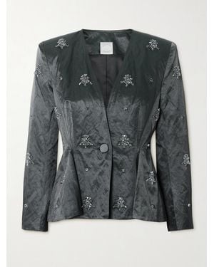 Huishan Zhang Antoine Crystal-Embellished Crinkled Satin-Twill Blazer - Black