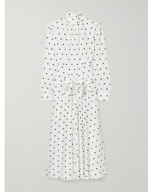 Alessandra Rich Bow-Embellished Gathered Polka-Dot Silk-Georgette Midi Dress - White