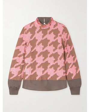 Dries Van Noten Sequined Houndstooth Chiffon Blouse - Pink
