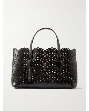 Alaïa Mena 25 E/W Medium Laser-Cut Leather Tote - Black