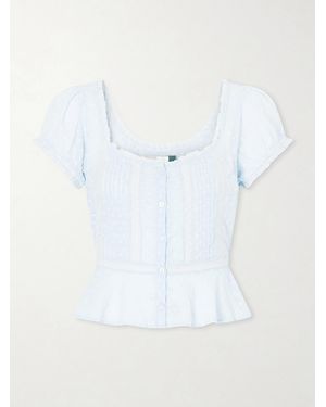 RIXO London Sandi Cropped Broderie Anglaise Cotton Blouse - White