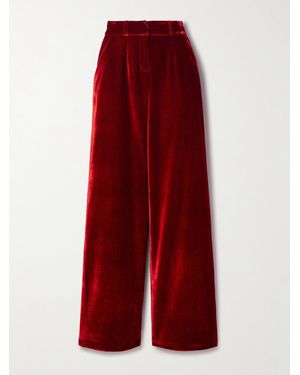 Sergio Hudson Pleated Velvet Wide-Leg Pants - Red