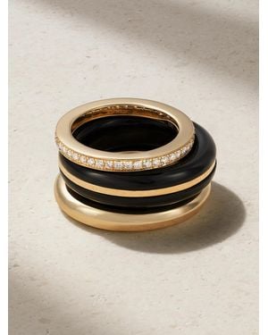 BY PARIAH The Albert, Essential And Triple Eternity Set Of Three 14-Karat Recycled, Onyx And Laboratory-Grown Diamond Rings - Black