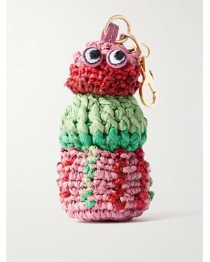 Anya Hindmarch Sea Urchin Leather-Trimmed Raffia Bag Charm - Red