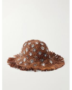 Rabanne Autres Embellished Fringed Raffia Hat - Brown