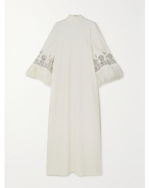 Andrew Gn Feather And Crystal-Embellished Crepe Gown - White