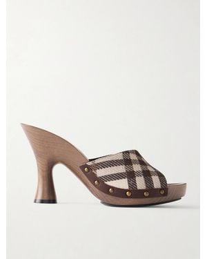 Burberry Le Potter Embellished Checked Woven Mules - Brown
