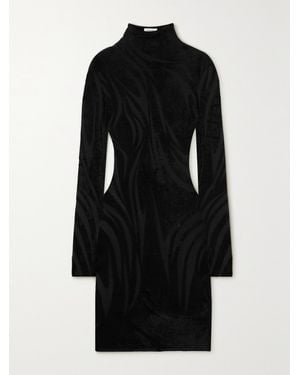 Mugler Chenille Turtleneck Mini Dress - Black