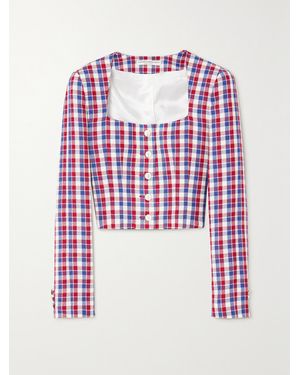 Alessandra Rich Cropped Checked Tweed Jacket - Red