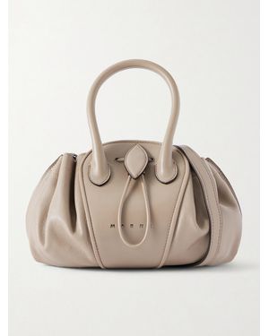 Marni Tulipea Small Ruched Leather Shoulder Bag - Natural