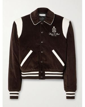 Sporty & Rich Dany Leather-Trimmed Padded Embroidered Cotton-Corduroy Bomber Jacket - Black